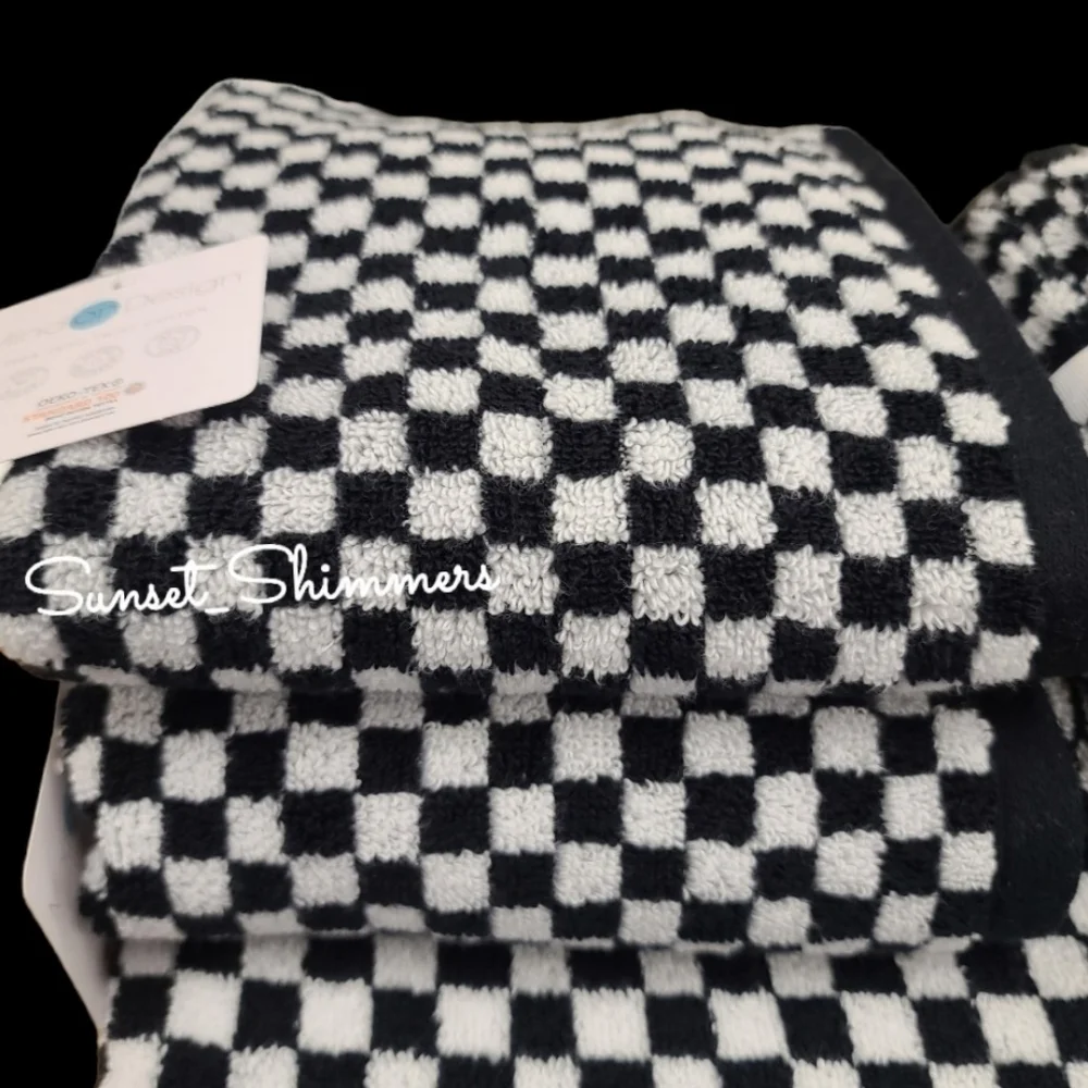 8pc Mind on Design Black White Check Zero Twist Bath Hand Washcloth Towel Set